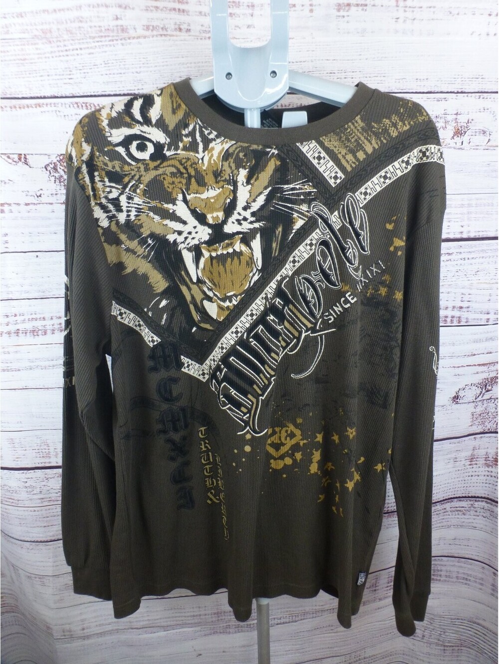 Southpole Men's XXL Brown Waffle Knit Thermal Long Sleeve T-Shirt Roaring K2